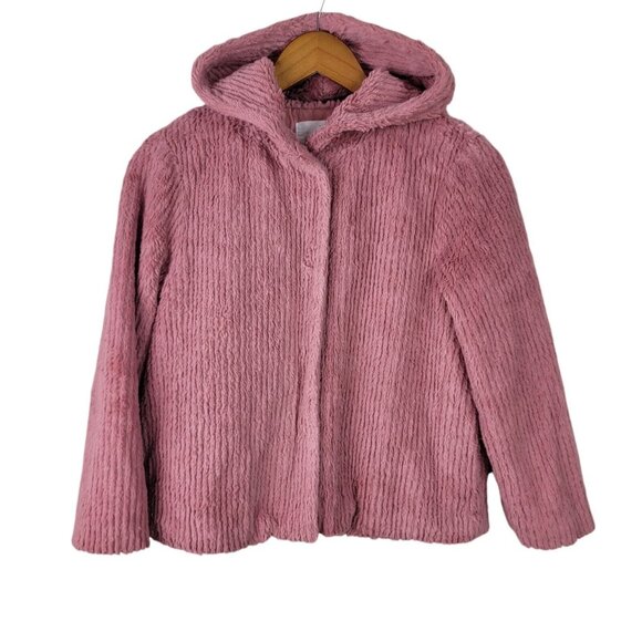Elodie Girl Soft Faux Fur Coat Pink Hooded Size Medium 10-12 Fuzzy Fleece Winter - Picture 1 of 7